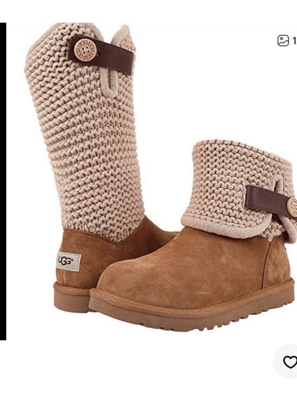 UGG Kids Knit-Shaft Suede Boots in Chestnut and Cream